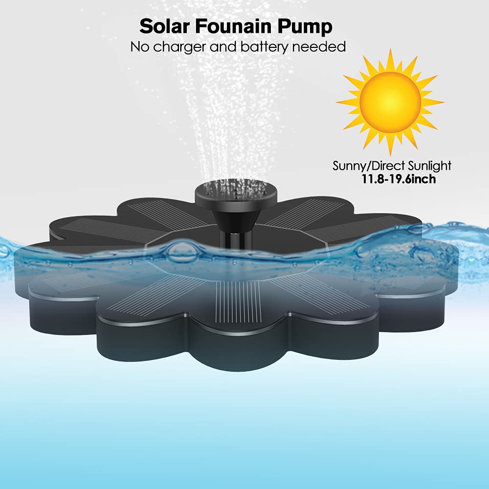 "Solarbetriebene Wasserfontäne im Blumen-Design, elegant im Garten oder Teich eingebettet, sprudelnder Wassereffekt"