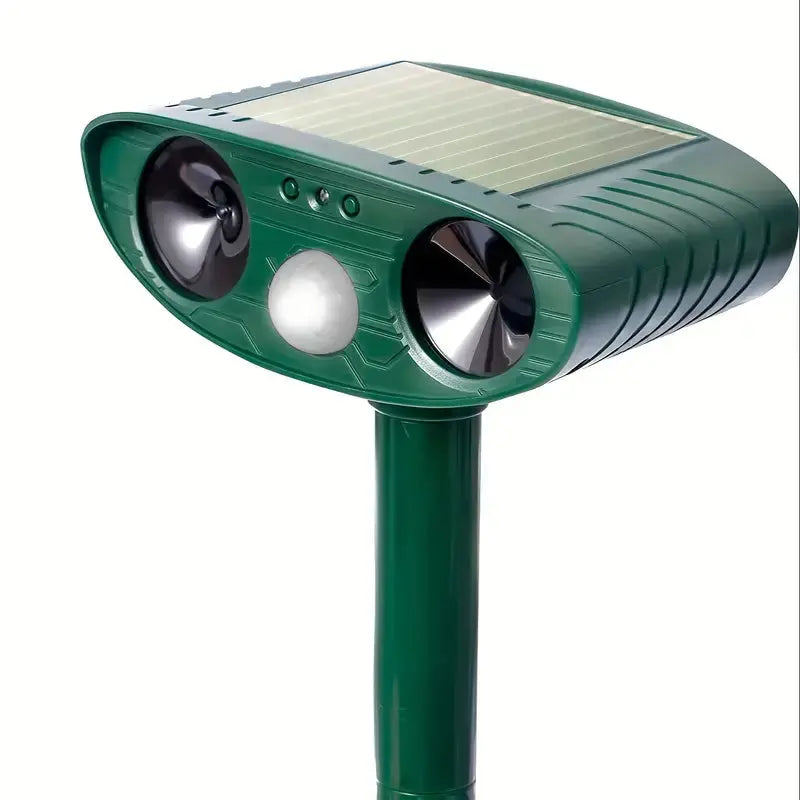 Solarbetriebener Tiervertreiber mit Ultraschall und LED-Blitzlicht, wetterfest für den Garten, umweltfreundlich durch Solarenergie