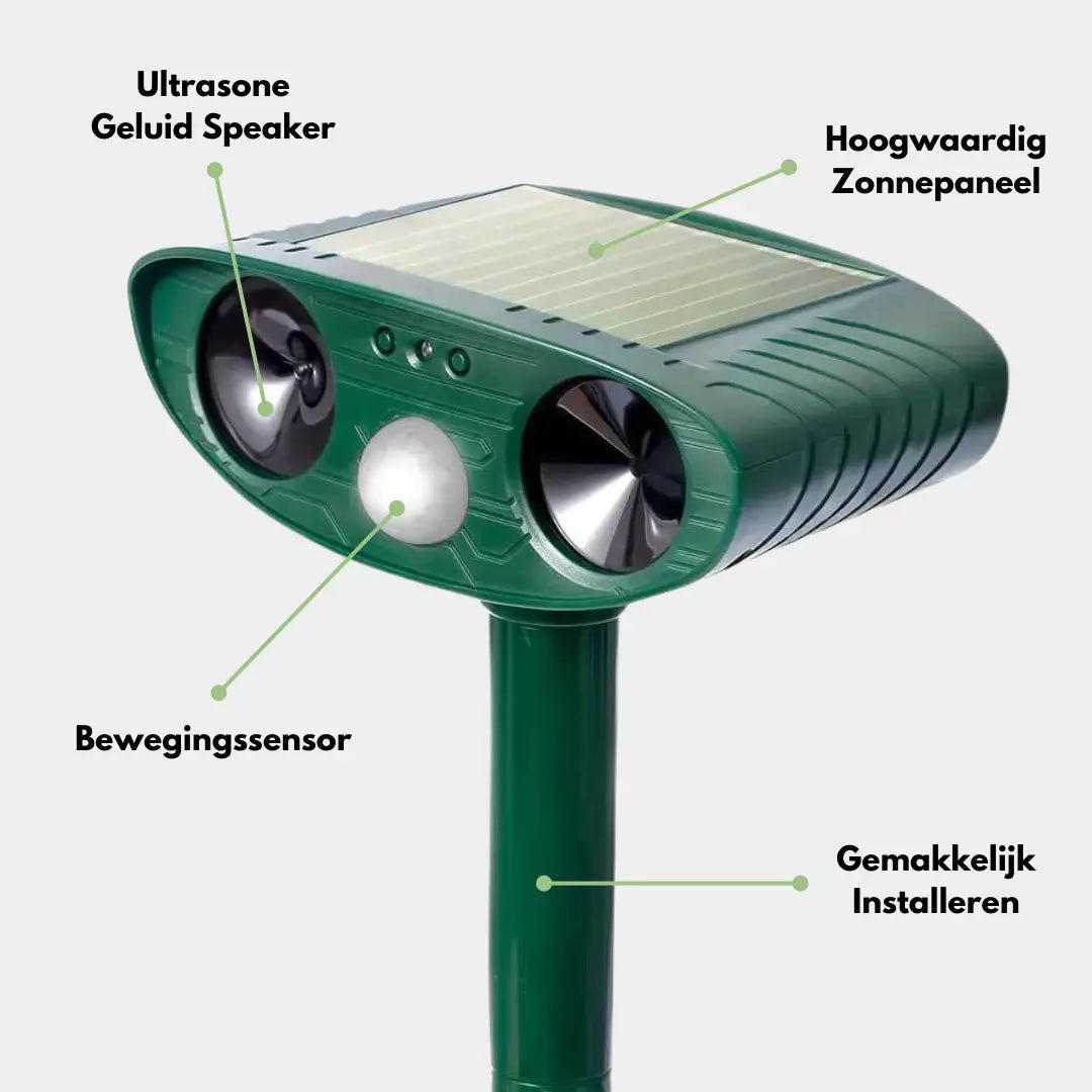 Solarbetriebener Tiervertreiber mit Ultraschall und LED-Blitzlicht, wetterfest für den Garten, umweltfreundlich durch Solarenergie
