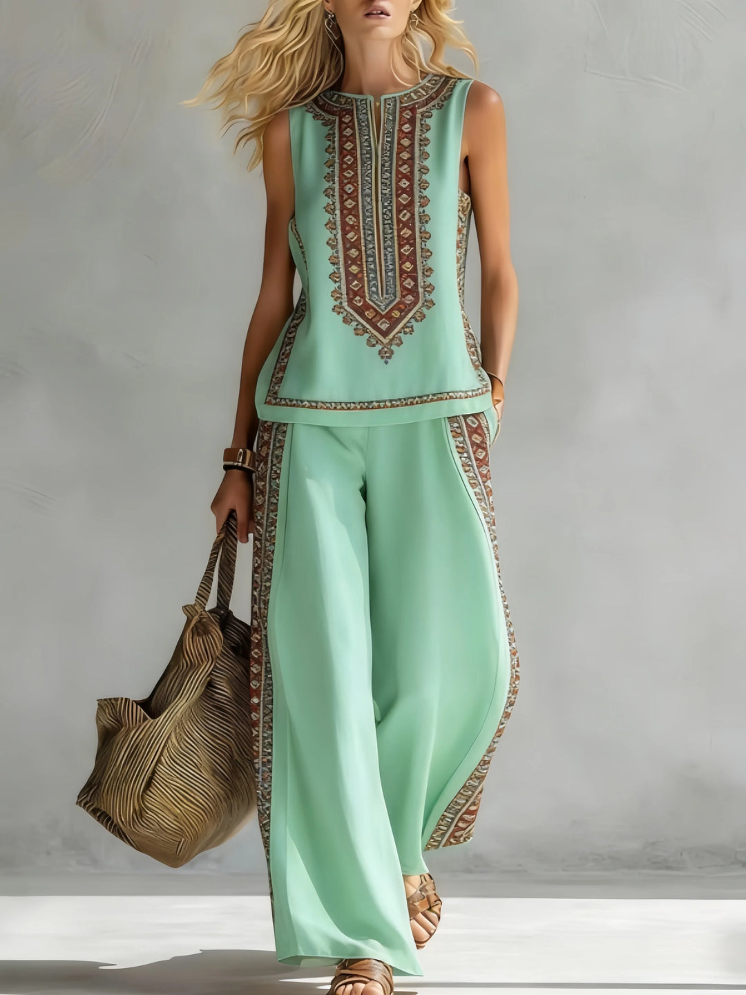Elegantes Sommeroutfit, luftiger Damen-Zweiteiler im Boho Look