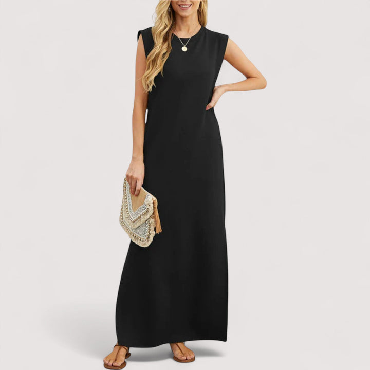 Schwarzes ärmelloses Damen Maxikleid in eleganter langer A-Linie