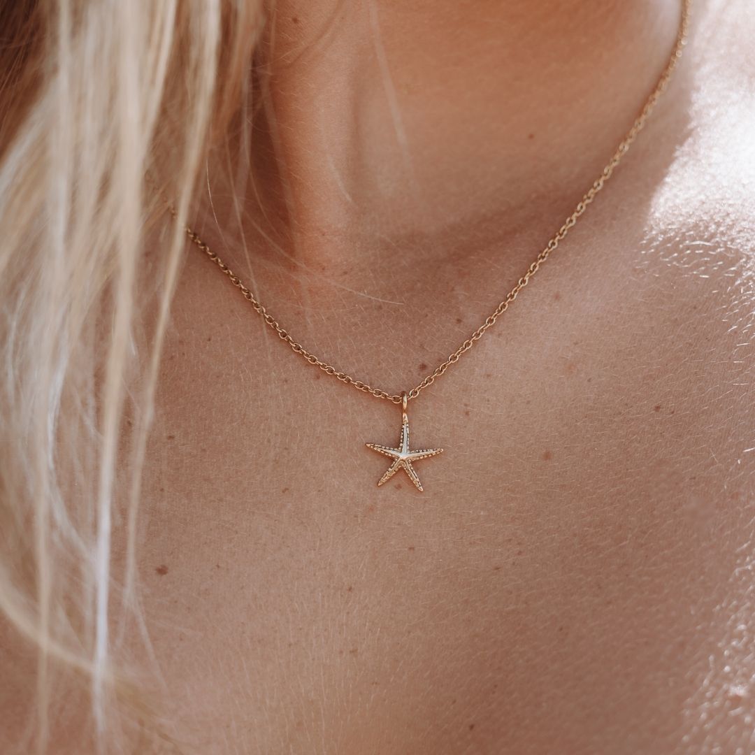 Edelstahl Seestern Anhänger für Damen, Sommerschmuck Accessoire