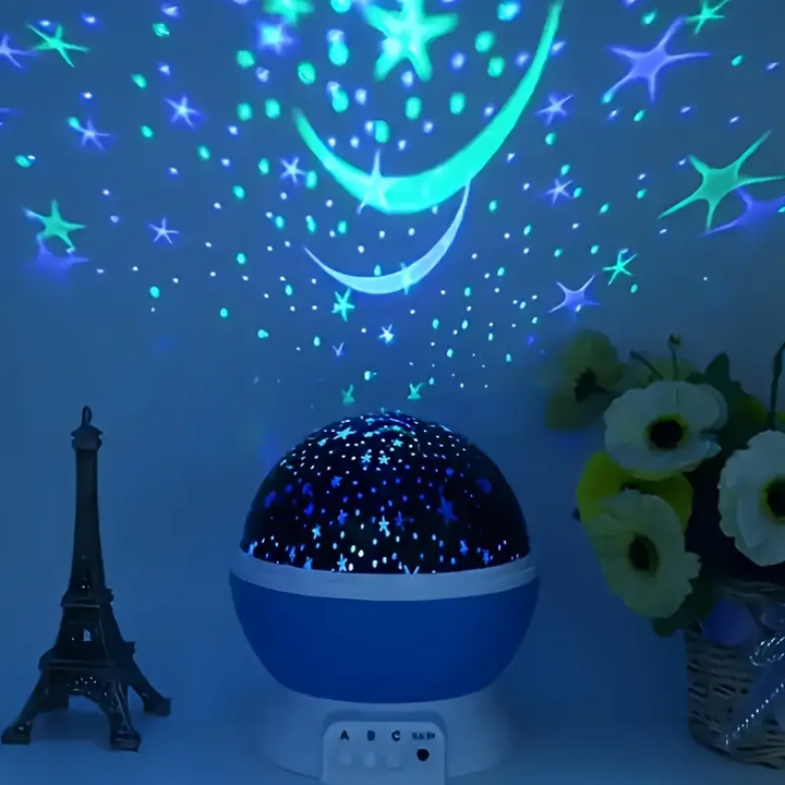 "Sternenprojektor Nachtlampe, beruhigende Nachtbeleuchtung mit funkelndem Sternenhimmel in Blau und Rosa für Kinderzimmer."