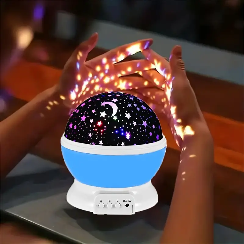 "Sternenprojektor Nachtlampe, beruhigende Nachtbeleuchtung mit funkelndem Sternenhimmel in Blau und Rosa für Kinderzimmer."