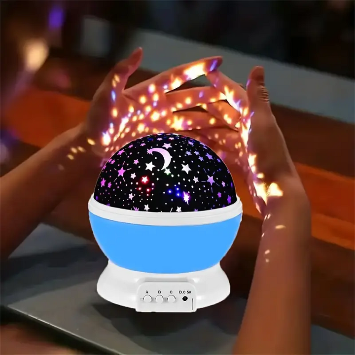 "Sternenprojektor Nachtlampe, beruhigende Nachtbeleuchtung mit funkelndem Sternenhimmel in Blau und Rosa für Kinderzimmer."