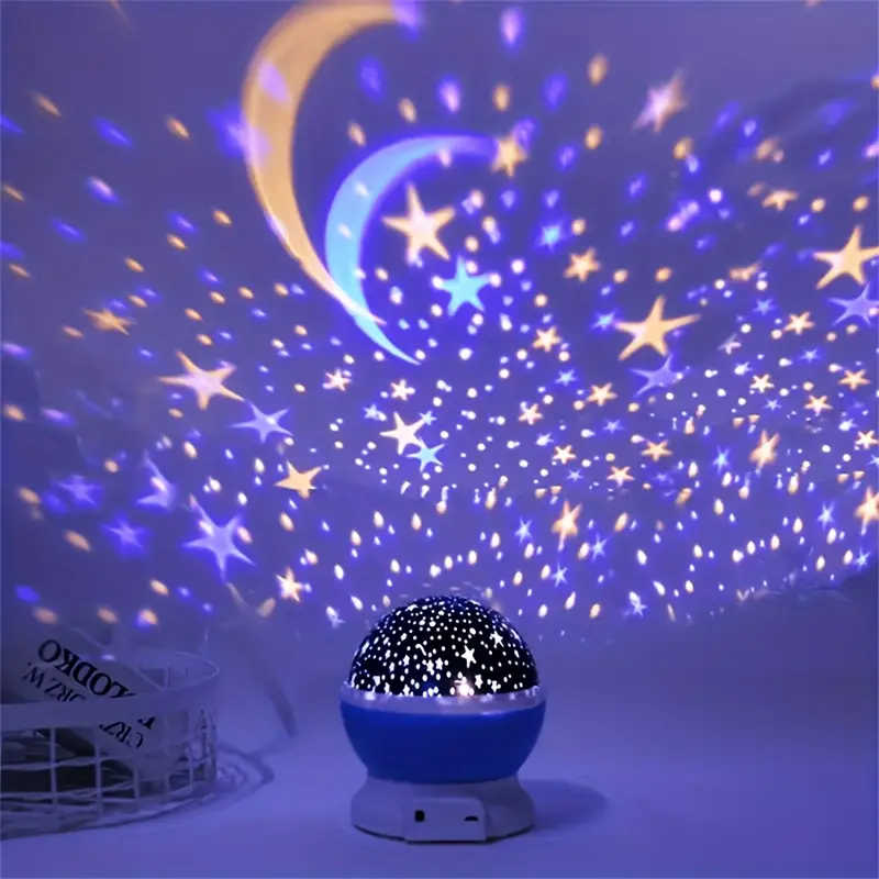 "Sternenprojektor Nachtlampe, beruhigende Nachtbeleuchtung mit funkelndem Sternenhimmel in Blau und Rosa für Kinderzimmer."