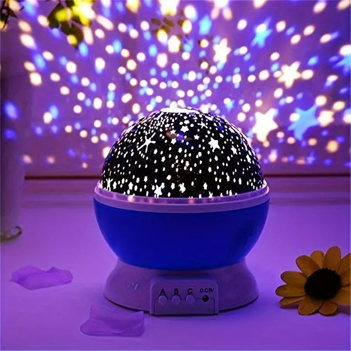 "Sternenprojektor Nachtlampe, beruhigende Nachtbeleuchtung mit funkelndem Sternenhimmel in Blau und Rosa für Kinderzimmer."
