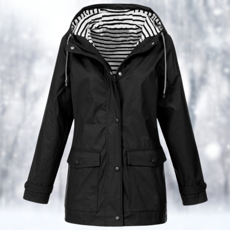 Wasserdichte Damen Winterjacke mit Kapuze. Ideal für Outdoor, Regen & Freizeitschutz.