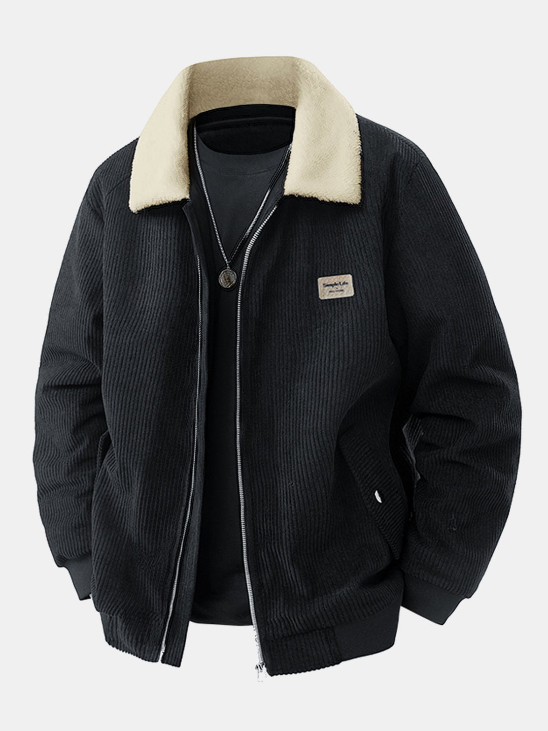 Modische Herren Bomberjacke mit Reißverschluss, Stehkragen und geripptem Saum, eine vielseitige Herbst-Freizeitjacke.