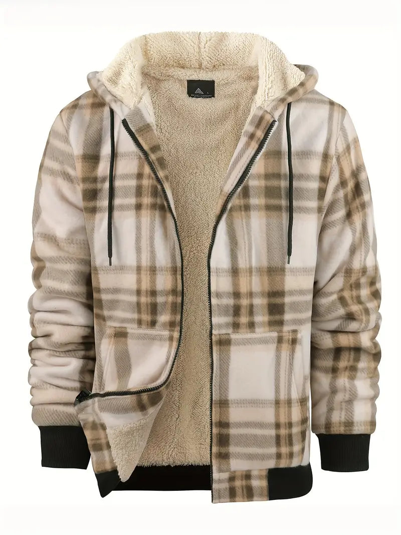 Detailaufnahme der Herren Winterjacke: robuster Reißverschluss und praktische Brusttasche einer Bomberjacke.
