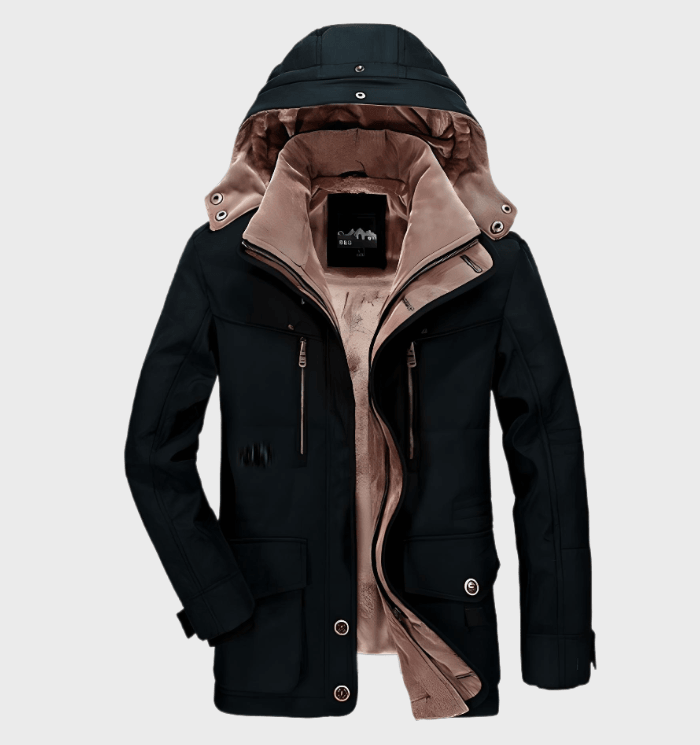 Herren Winterjacke mit Kapuze, stilvoll und warm, perfekt für Wintermode & Freizeit. Robuste Outdoorjacke.