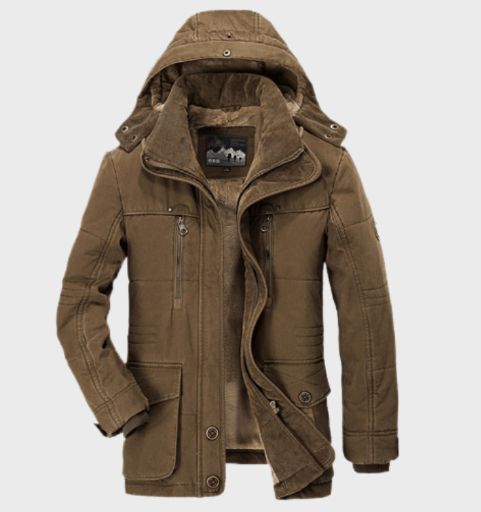 Elegante Herren-Winterjacke mit Kapuze, sehr warm. Ideal als Freizeitjacke & Outdoorjacke in der Wintermode.
