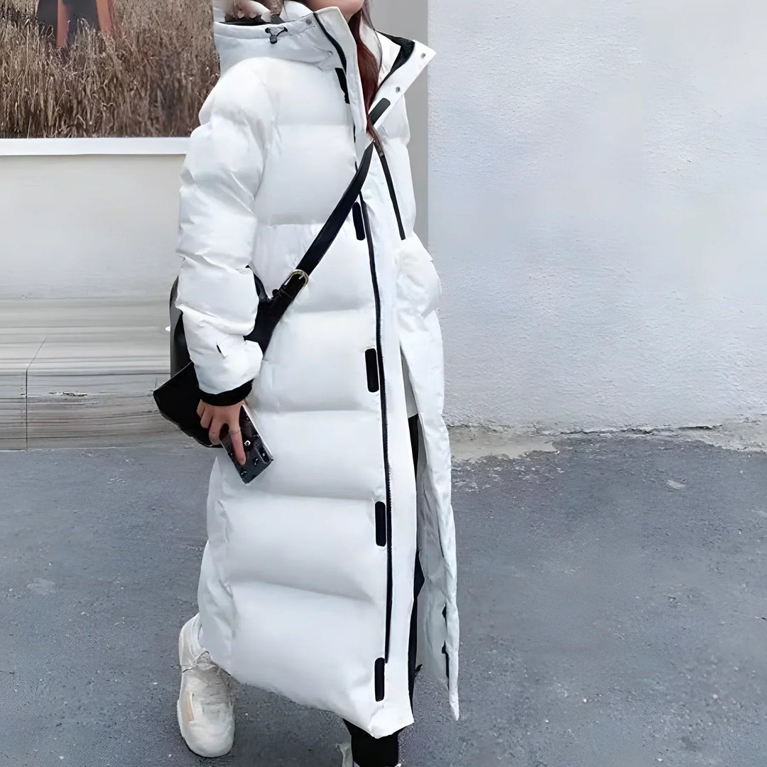 Vielseitige lange Damen Übergangsjacke/Winterjacke, wasserdicht, winddicht, mit Kapuze für Outdoor-Aktivitäten.