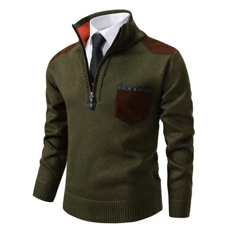 Komfortabler Herren Pullover mit Viertelreißverschluss & Brusttasche. Perfekt für Freizeit & Büro, vielseitig.