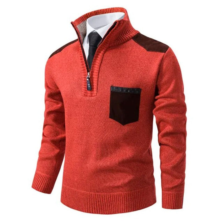 Herrenpullover mit Viertelreißverschluss. Bürotauglich & komfortabel für Freizeit. Mit Brusttasche.