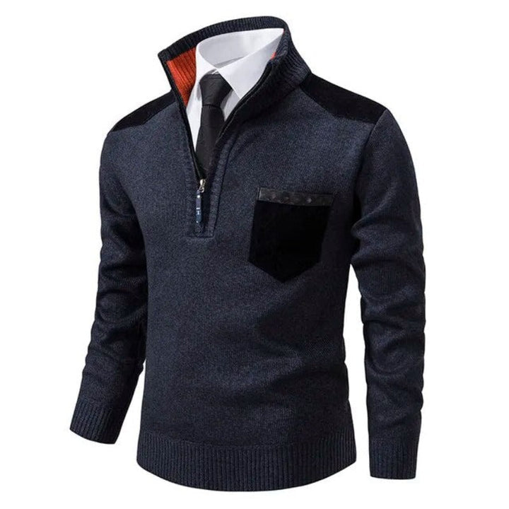 Vielseitiger Herren Pullover mit Viertelreißverschluss und Brusttasche. Stilvoller Langarm für Casual-Look.