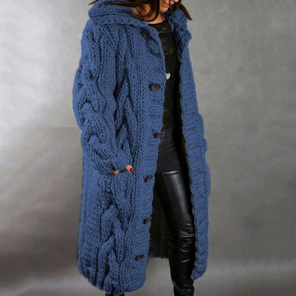 Stilvoller, kuschelig warmer Damen Strickmantel für den Winter. Langarm-Design für optimalen Komfort.