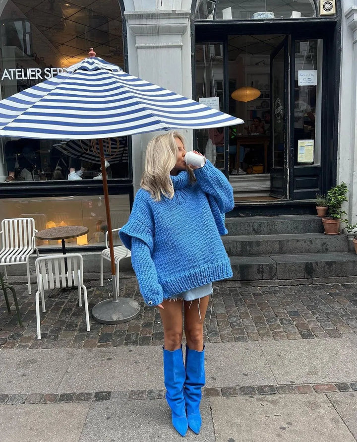 Elegantes Damen Strickkleid, Oversize, mit langen Ärmeln, für stilvolle Frühlingsmode und maximalen Komfort.