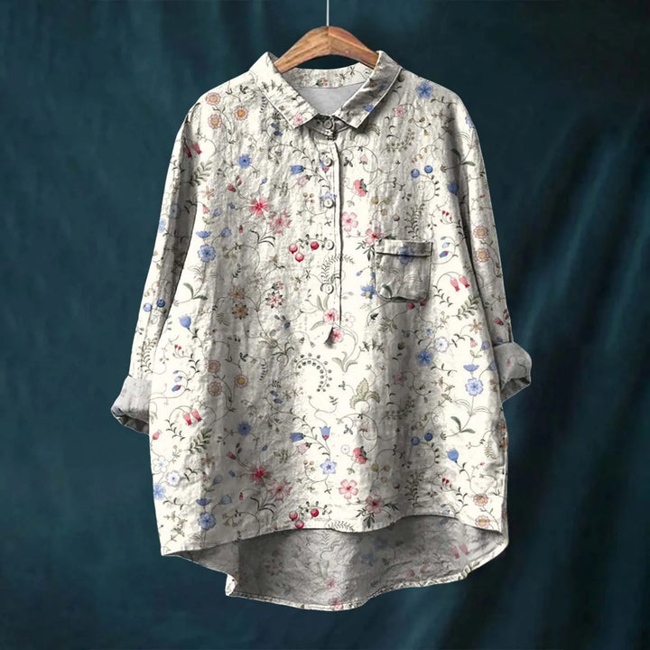 Elegantes Print Hemd Damen, weit geschnitten und luftig, perfekt für modische Outfits im Frühling und Sommer.
