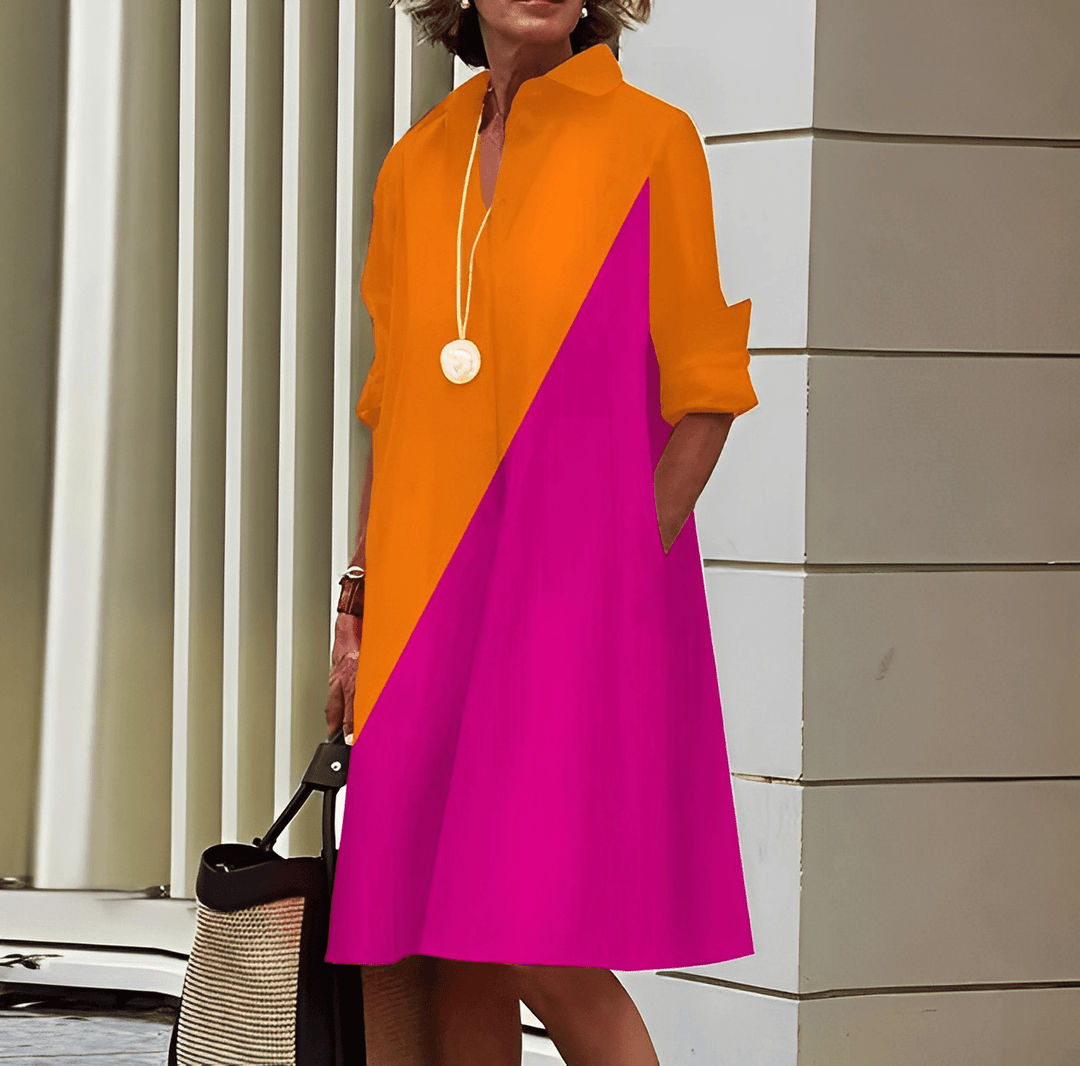 Stilvolles Damen Herbstkleid als Shirtdress mit elegantem Kragen, perfekt für Übergangstage.