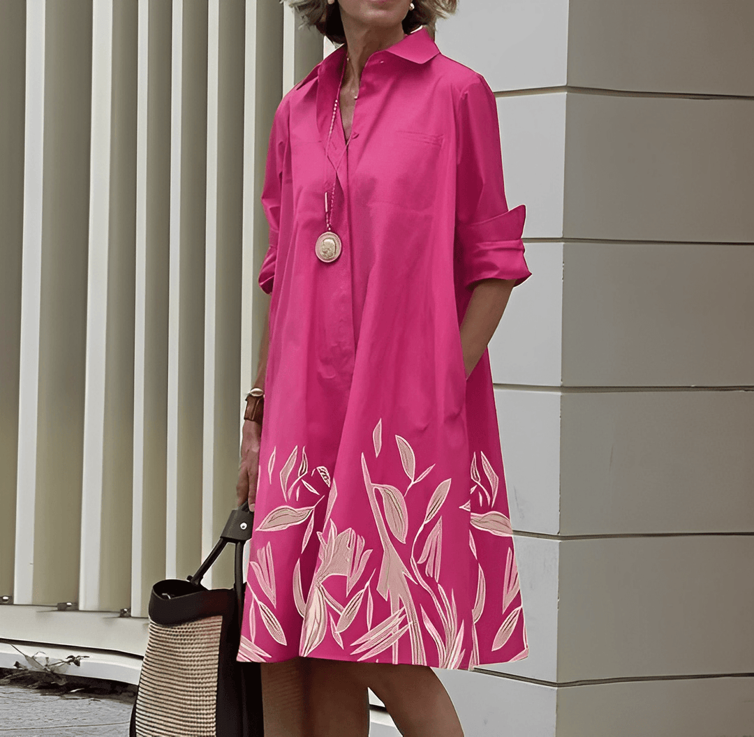 Elegantes Damen Herbstkleid mit Kragen, lockerer Schnitt, perfekt als Übergangskleid.