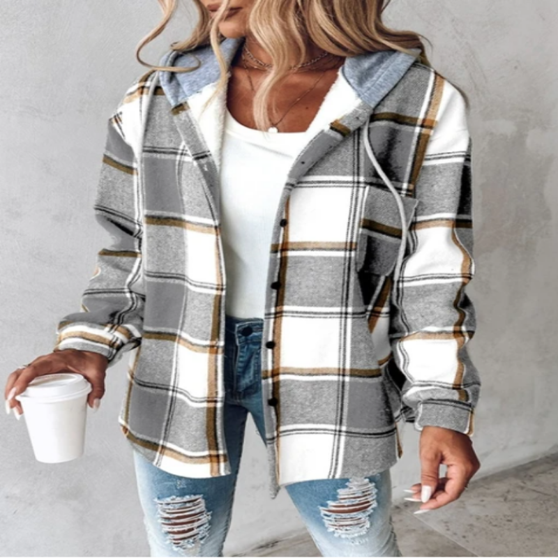 Bequeme Outdoor-Winterjacke für Damen mit warmer Kapuze & Knopfleiste. Perfekt für Herbst & Winter.