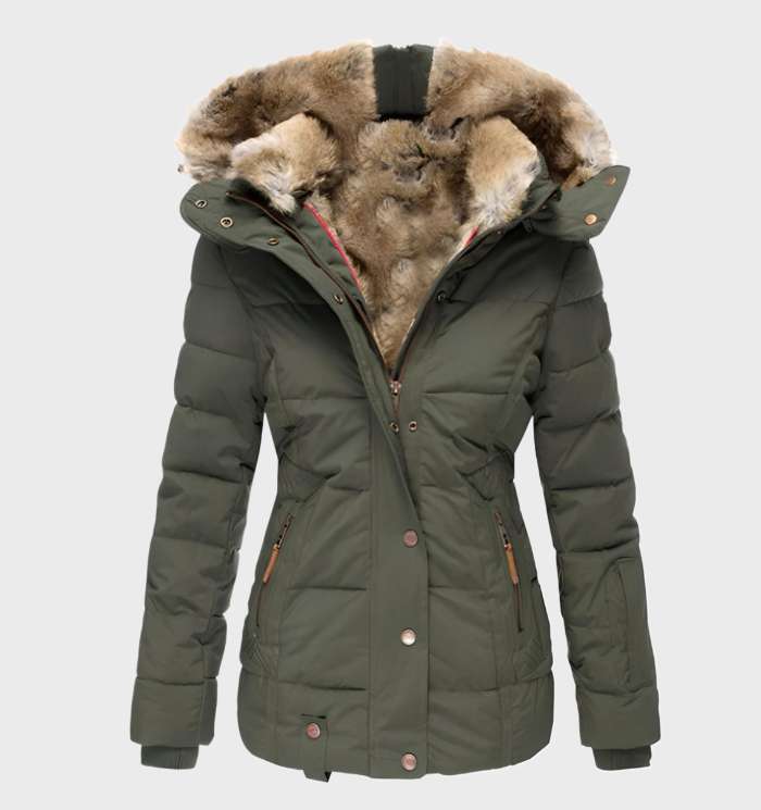Elegante, warme Damen Winterjacke im Slim Fit mit praktischer Kapuze. Komfortable Mode für Frauen im Winter.