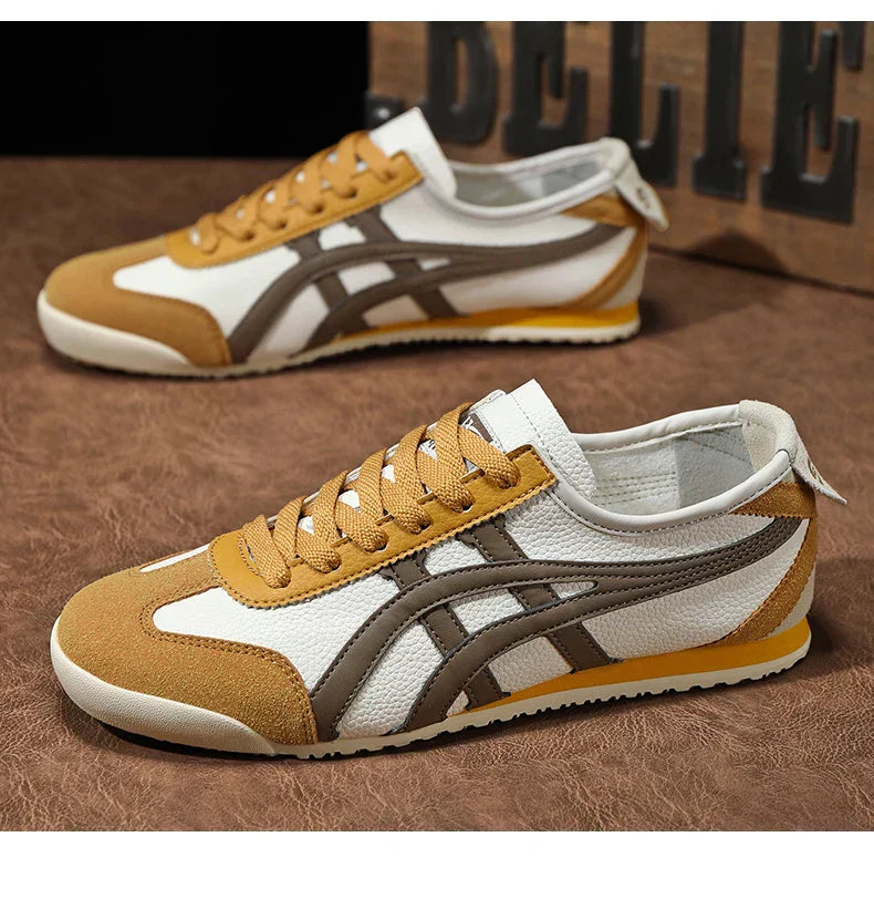 Seitliche Ansicht der trendigen geometrischen Sneakers, zeigen das stylische Unisex-Design.