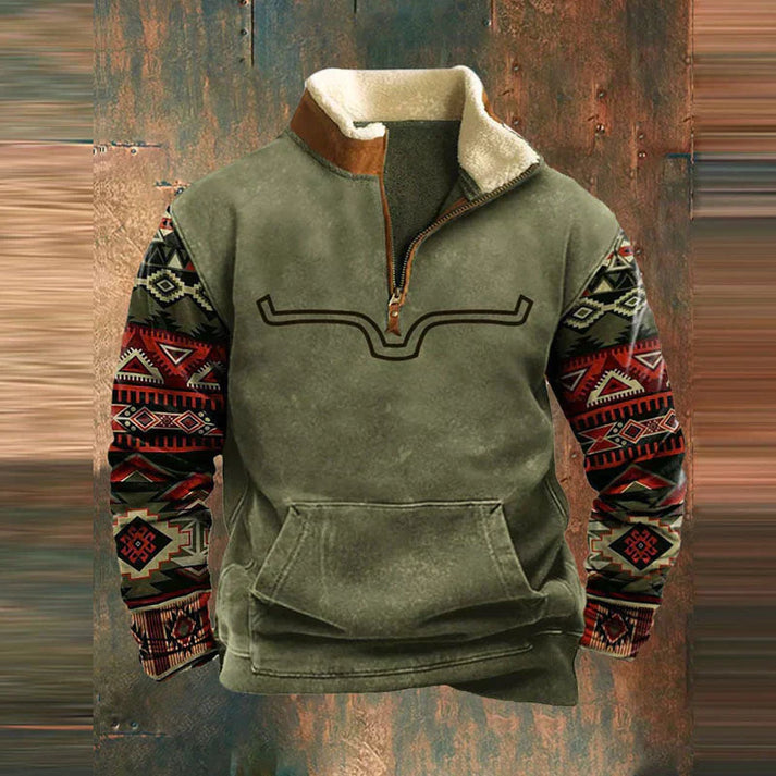 Stylischer Herren Pullover mit Halbzipp und praktischer Kängurutasche. Ideal für Freizeit und Wintermode.