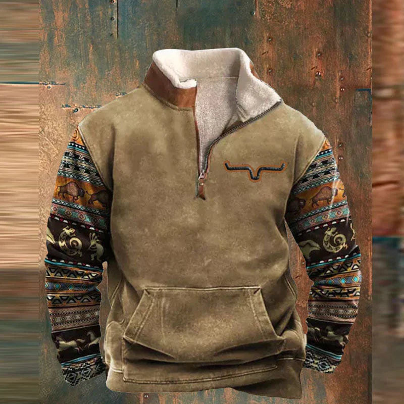 Moderner Herren Pullover mit Halbzipp, Kängurutasche. Perfekt für bequeme Casual Wear und kalte Wintertage.