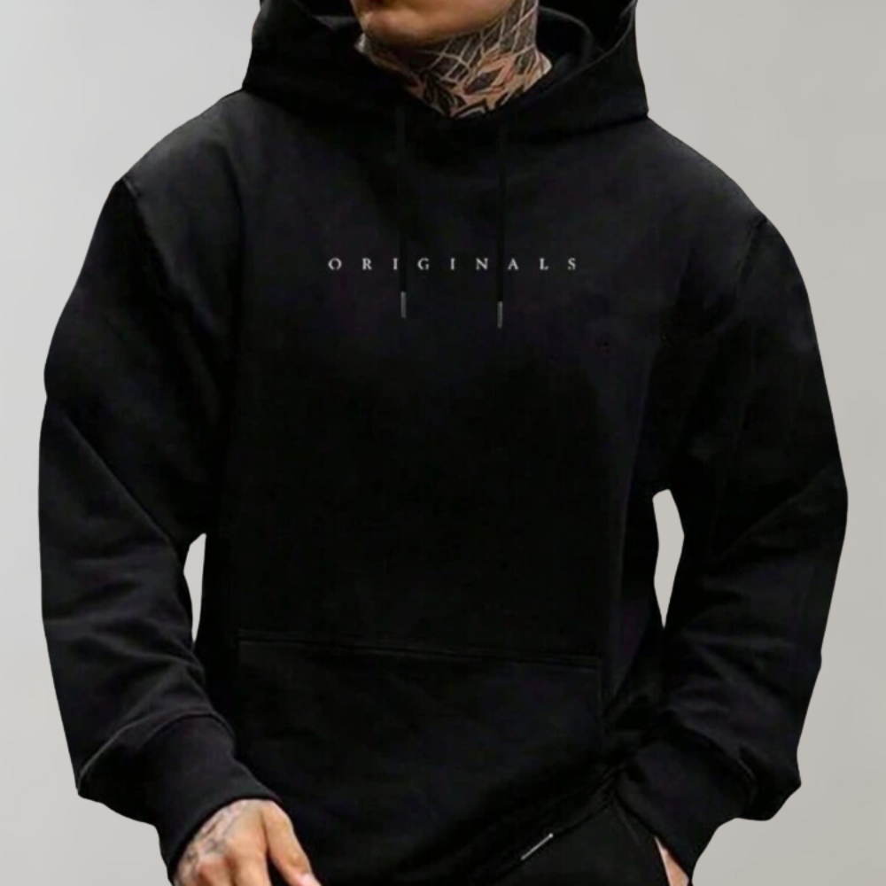 Eleganter schwarzer Herren Kapuzenpullover. Moderner Hoodie für vielseitige Casual Wear und urbanen Look.