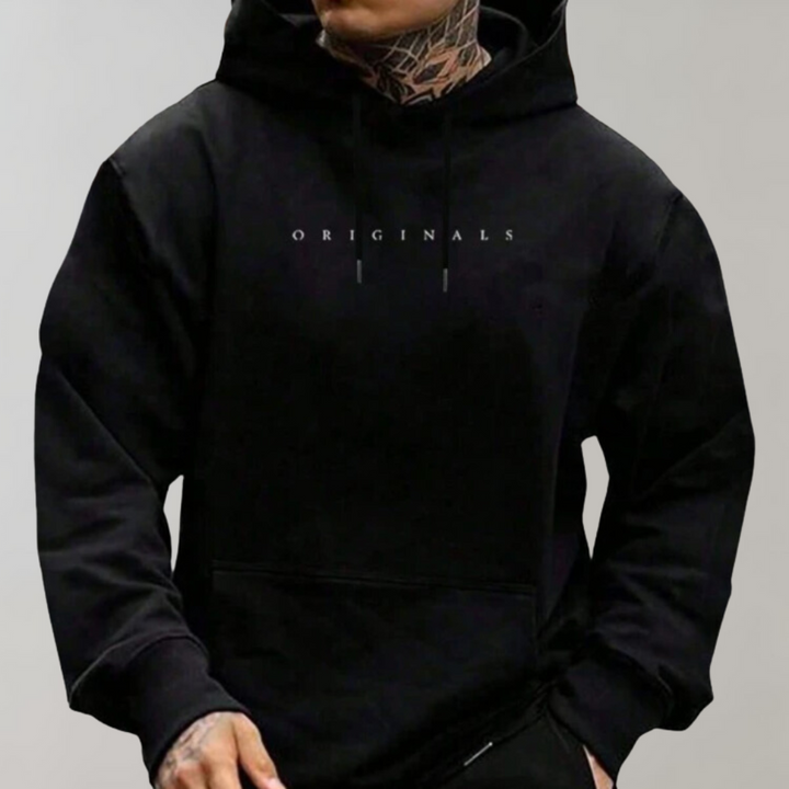Eleganter schwarzer Herren Kapuzenpullover. Moderner Hoodie für vielseitige Casual Wear und urbanen Look.