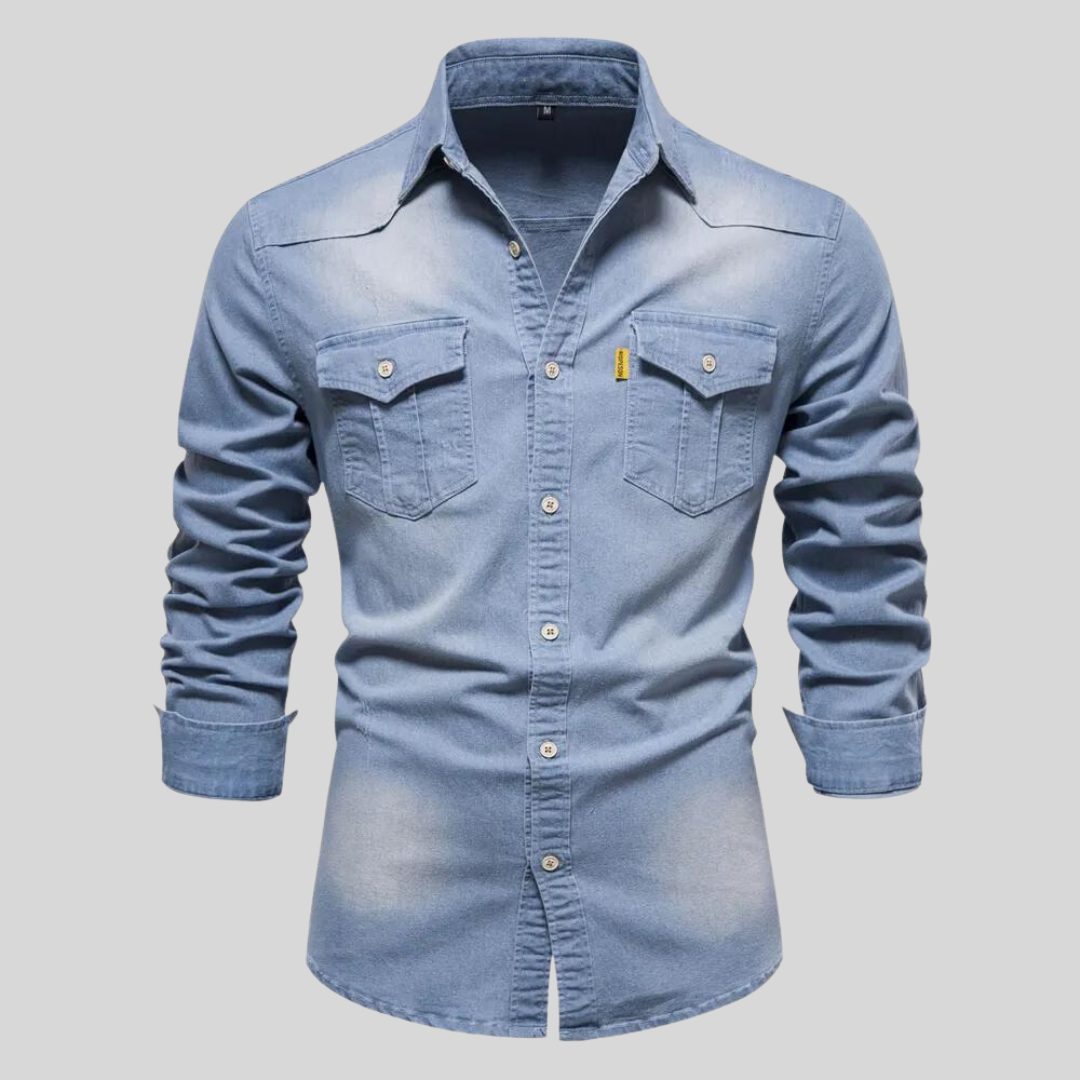 Herren-Jeanshemd in Schwarz, Langarm. Perfekt für vielseitige Casual Mode und elegante Looks im Winter.