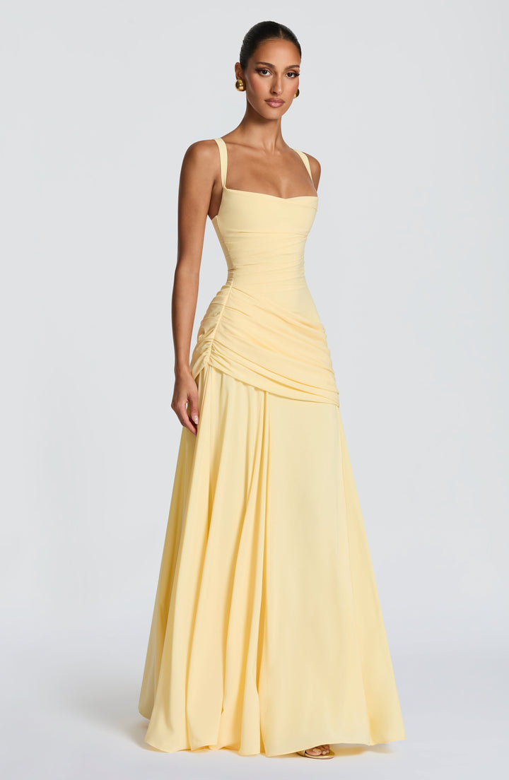 Damen Maxikleid in Gelb Detailansicht