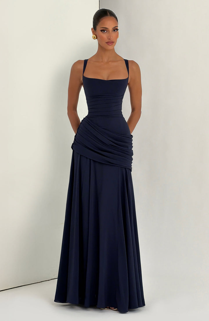 Elegantes Damen Maxikleid in Marineblau als festliches Abendkleid für Hochzeitsgäste