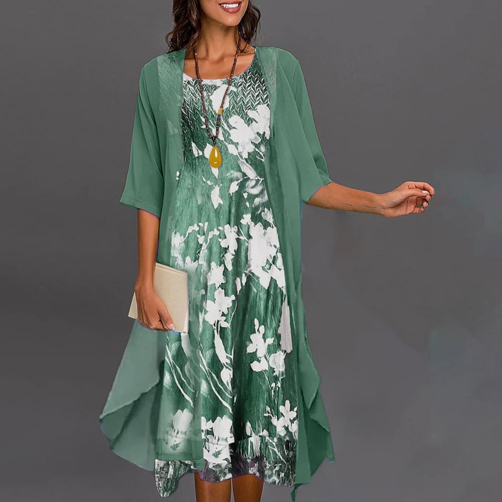 Damen Blumenmuster Kleid-Set mit Strickjacke