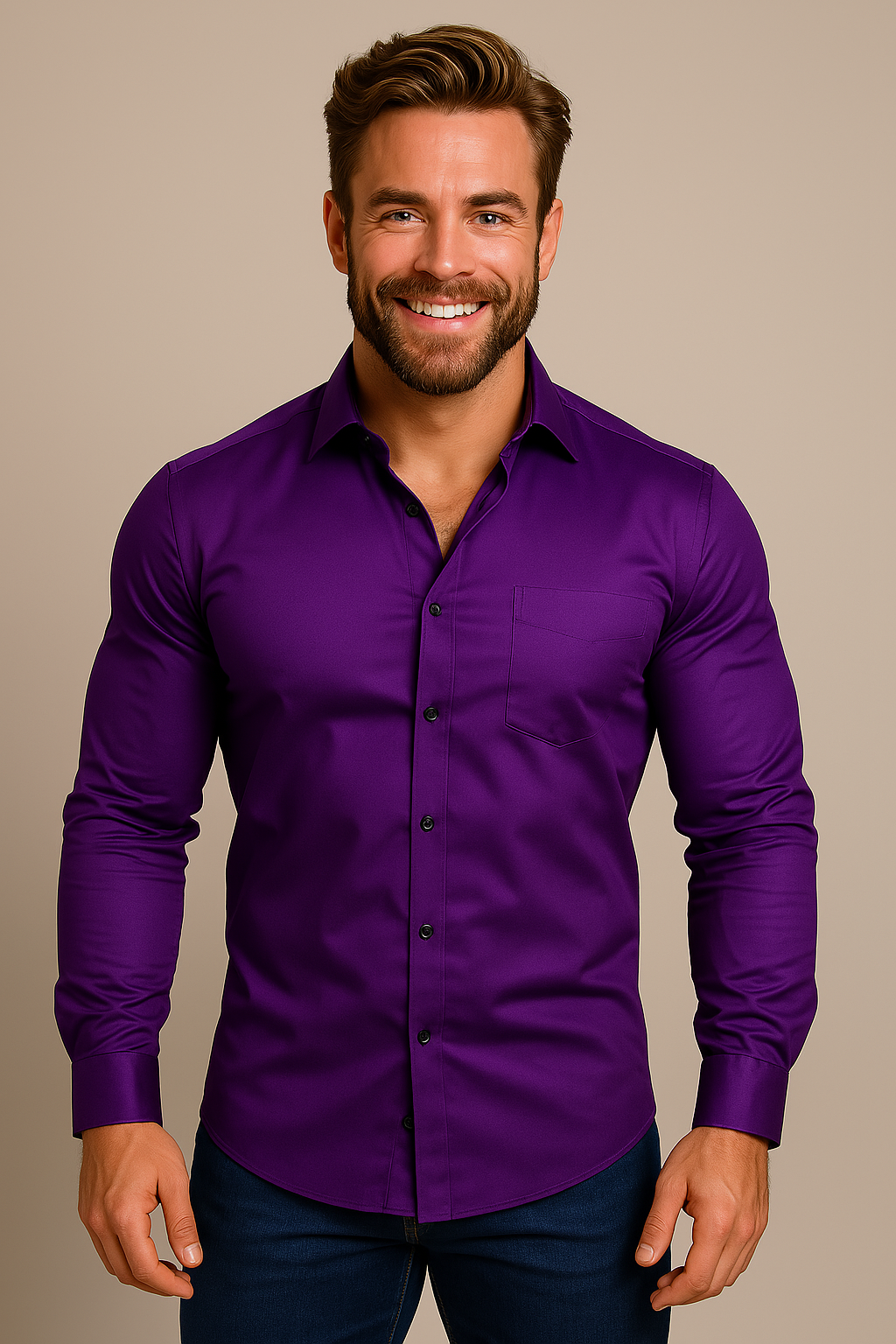 Stilvolles Herren Langarmhemd, schlanker Schnitt, ideal für Smart Casual und elegante Anlässe.