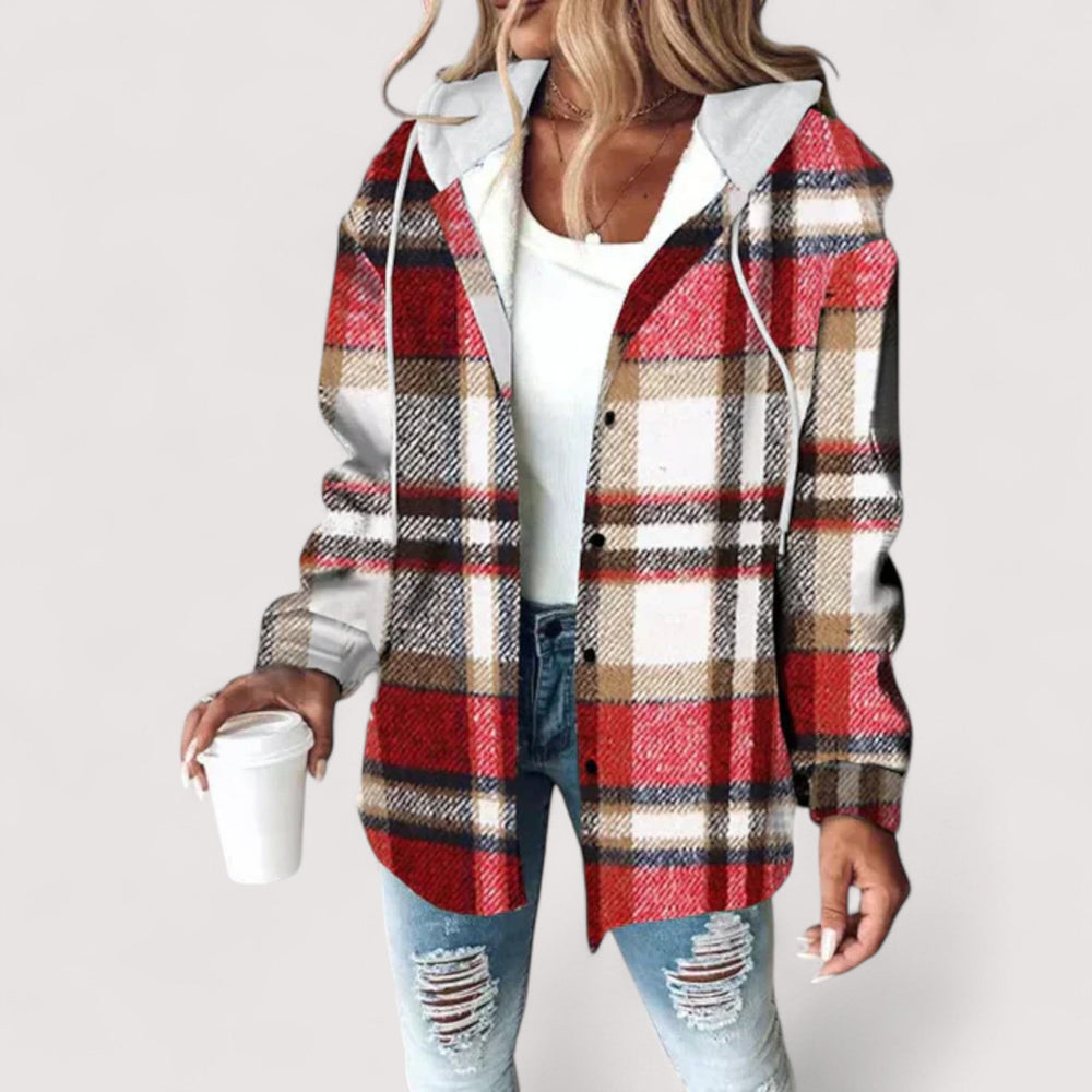 Figurschmeichelnde, winddichte Damen Alltagsjacke in Rot. Warm & komfortabel für Freizeit & Übergang.