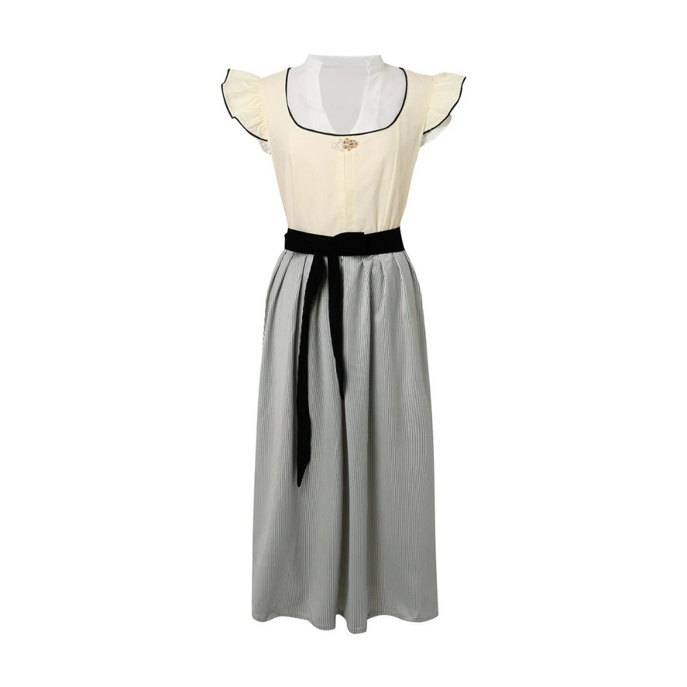 Elegantes weißes Damen Dirndlkleid für Oktoberfest und traditionelle Feste. Hochwertige Trachtenmode mit Schürze.