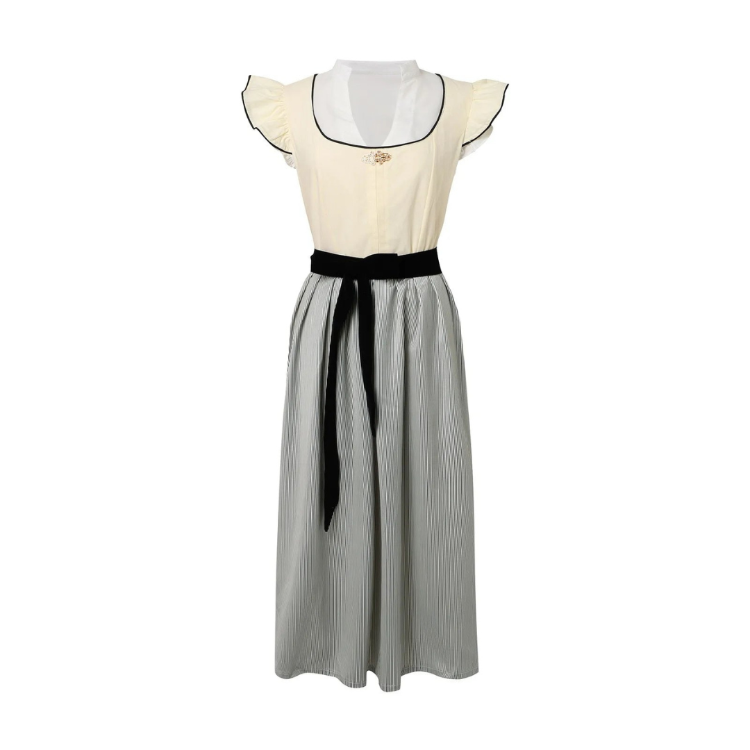 Elegantes weißes Damen Dirndlkleid für Oktoberfest und traditionelle Feste. Hochwertige Trachtenmode mit Schürze.