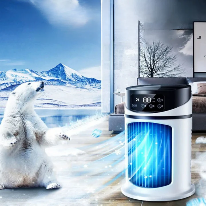 Tragbare Klimaanlage für persönliche Kühlung im Büro oder Schlafzimmer. Kompakter mobiler Luftkühler, energiesparend.