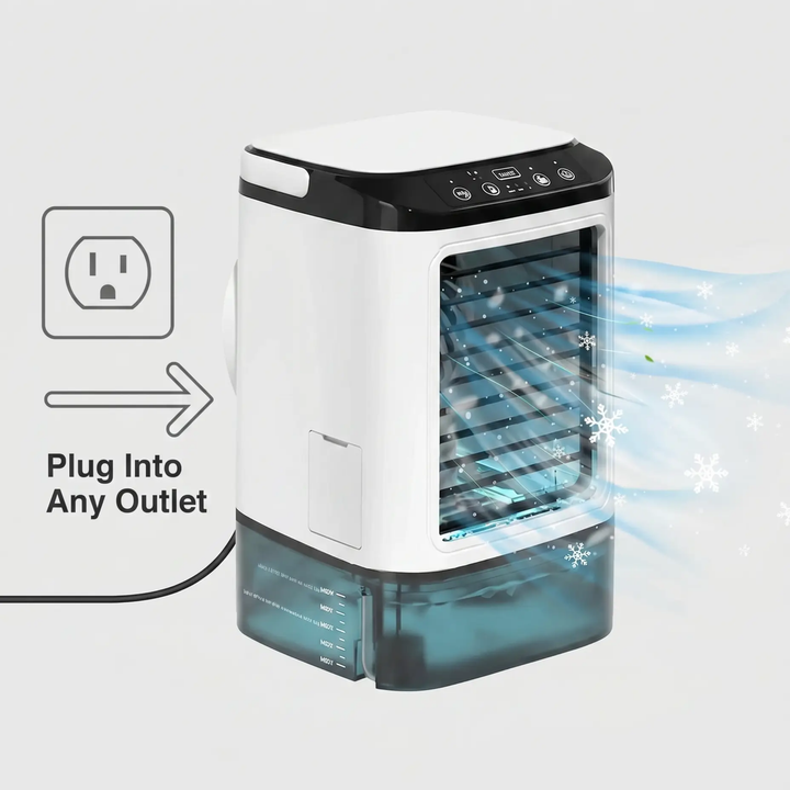 Vielseitige tragbare Klimaanlage mit Ventilator und Kühlerfunktion. Ideal für Sommerkühlung im Büro oder Schlafzimmer.