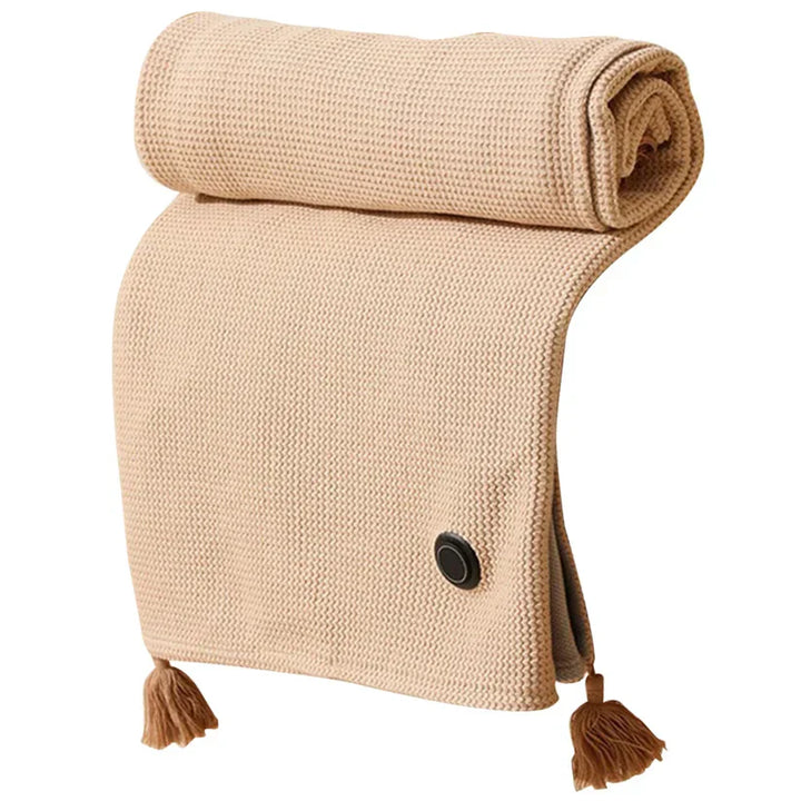 "Tragbare USB-Heizdecke aus weichem Fleece, vielseitig als Schal oder Überwurf nutzbar, ideal für Reisen und Zuhause."
