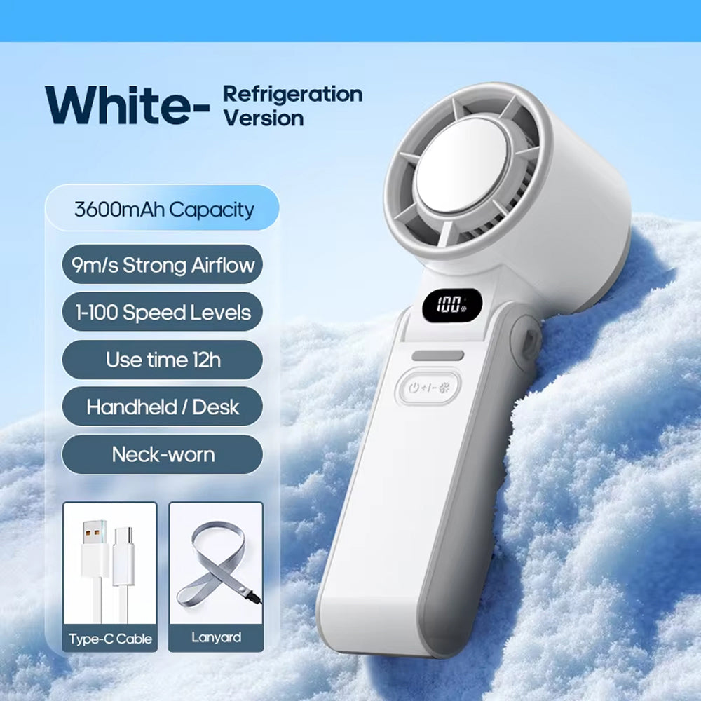 Eleganter, grauer Turbofan Handventilator mit effektiver Halbleiterkühlung. Perfekt für heiße Tage.