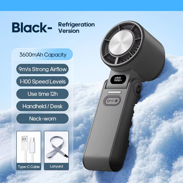 Mobiler Handventilator mit USB-C und Halbleiterkühlung für kühle Luft jederzeit und überall.