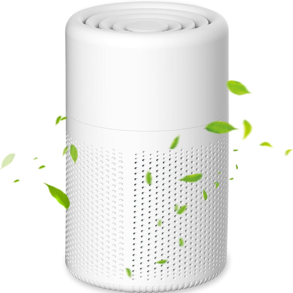 Leiser tragbarer HEPA Luftreiniger im Schlafzimmer, ideal für Allergiker, filtert Staub und Pollen.