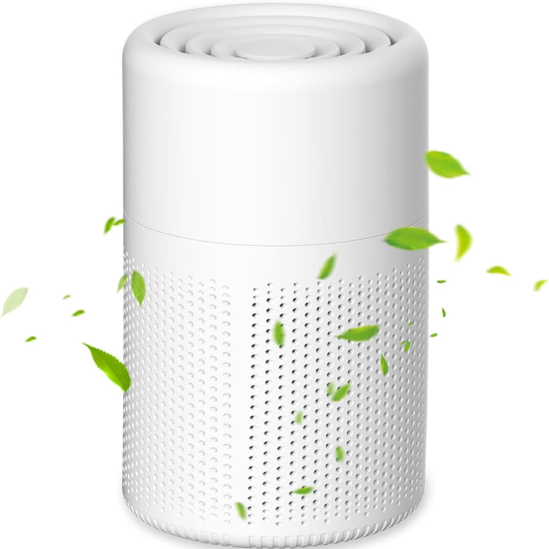 Leiser tragbarer HEPA Luftreiniger im Schlafzimmer, ideal für Allergiker, filtert Staub und Pollen.