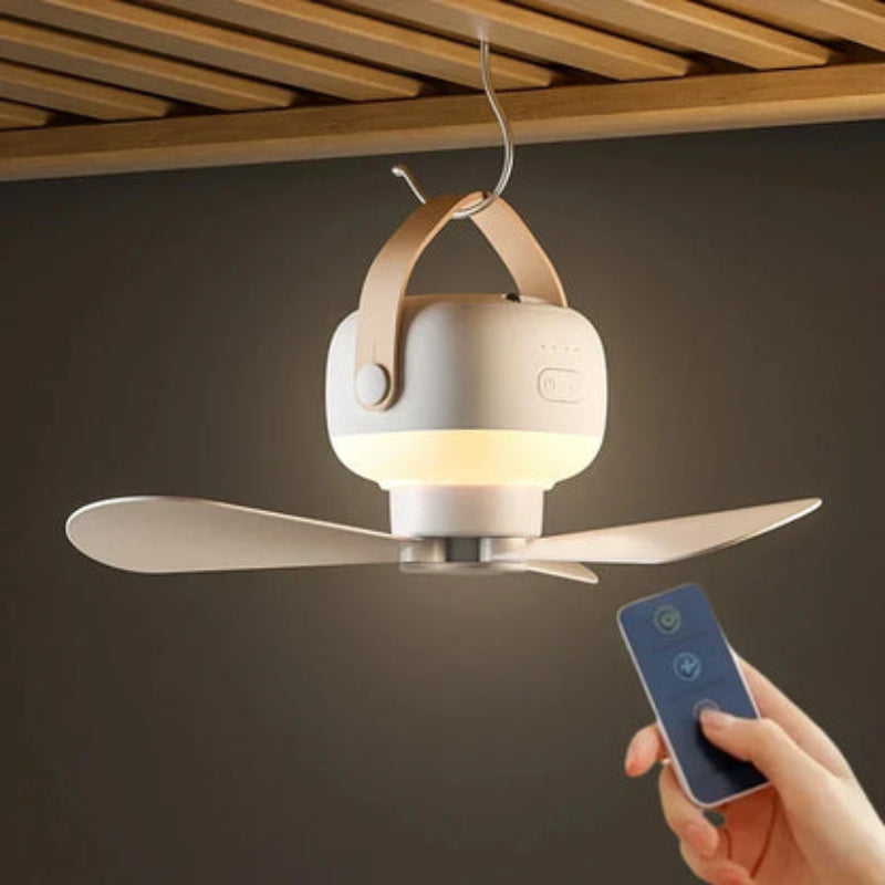 Leistungsstarker kabelloser Ventilator mit LED-Lampe, Fernbedienung & langem Akku für überall.