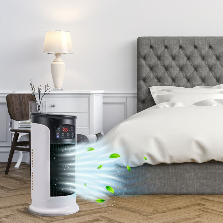 Weißer tragbarer Luftkühler mit Befeuchter für Büro & Zuhause, oszillierend, ideal für effektive Kühlung.