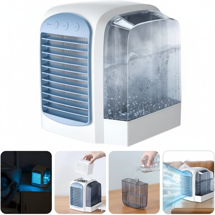Oszillierender Mini-Luftkühler & Ventilator für angenehme Kühlung in jedem Raum zuhause. Ideal im Sommer.